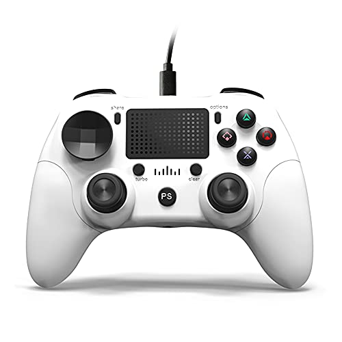 Kstyhome Manette de Jeu Filaire USB Manette de Jeu Ergonomique avec pavé Tactile Double joysticks Câble USB détachable Blanc Cover