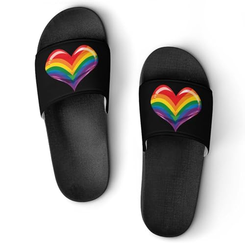 Love - Gay & Lesbian Pridees Rainbow Flag Heart Unisex Shower Shoes House Slippers Non-Slip Indoor Bathroom Shoes for Pool Beach 38 (240mm)