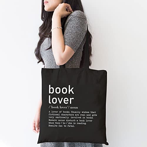 TSIIUO Women's Book Lover Noun Canvas Tote Bag Funny Reader Gift Library Reusable Shopping Canvas Bag Black