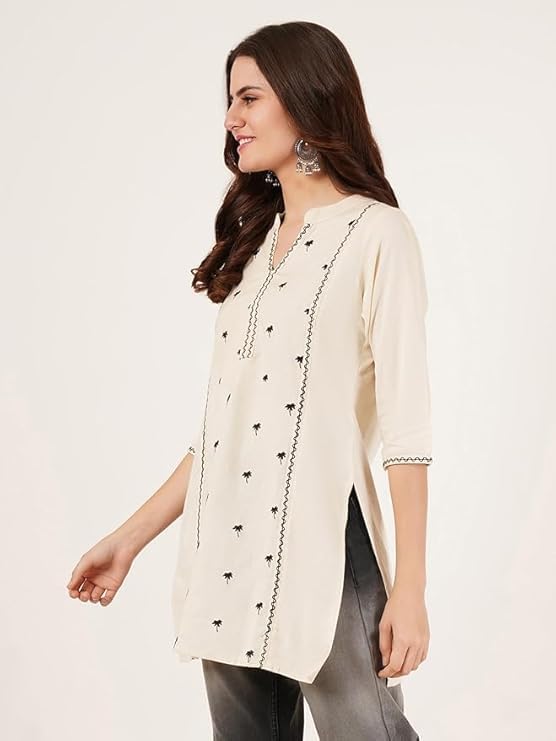 Women's Pure Cotton Embroidered Short Kurta Kurti - Image 4