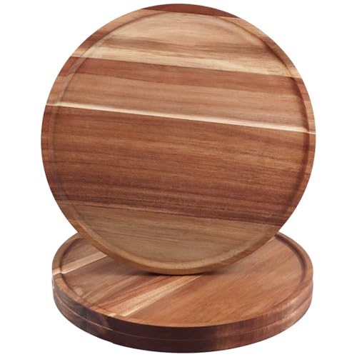 MOUYAT 3 PCS Acacia Wood Dinner Plates, 12 Inch Round Wooden Plates Wood Charger Plates Serving Platters Tray for Snack Cheese Dessert Salad MOUYAT 3 PCS Acacia Wood Dinner Plates, 12 Inch Round Wooden Plates Wood Charger Plates Serving Platters Tray for Snack Cheese Dessert Salad