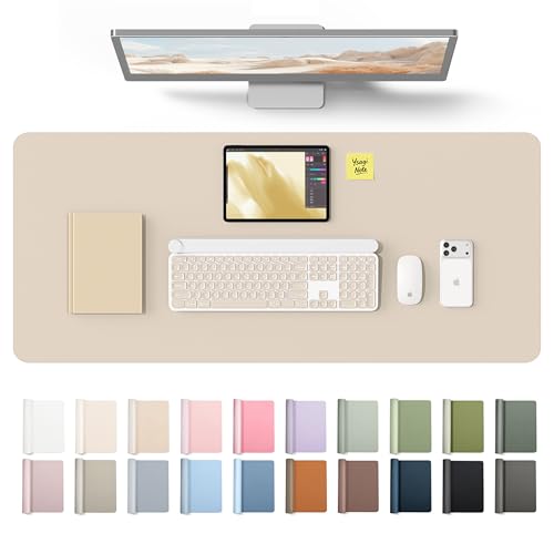 Image of YSAGi Leather Desk Protector, Office Mat, Large Mouse Mat, Non-Slip PU Leather Blotter, Laptop Desk Mat, Waterproof Writing Pad for Office and Home(Eeggshell, 42 inch x 17.2 inch)