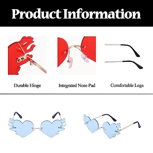 LJCZKA Melting Heart Flame Sunglasses Trendy Drippy Rimless Love Dripping Heart Fire Eyewear Party Festival Prom Glasses4