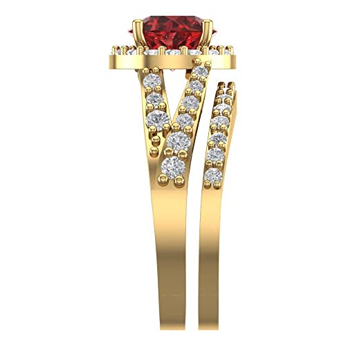 2.32ct Round Cut Natural Garnet 14K Yellow Gold Halo Solitaire W/Accents Engagement Bridal Wedding Ring Band Set3