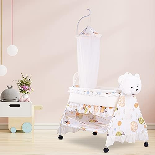 Image of BAYBEE CozyNest Baby Cradle and Swing Jhula for Newborn Babies with Removable Mosquito Net, Washable Fabric, Lockable Wheels & Safe Sleeping Bed Crib for Infants Up to 2 Years (Beige)