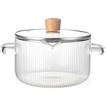Glass Simmer Pot for Stove Top Potpourri, 1.8L60 OZ Clear Cooking Pots with Lids and Handles, Ribbed Glass Saucepan with Cover for Tea, Pot and Pan Cookware Saucepan Set