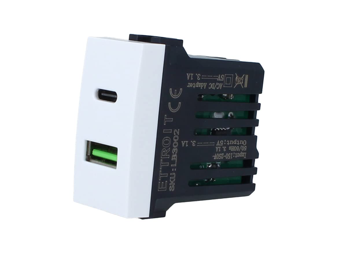 2 unidades toma USB C + USB A, compatible con Bticino Living Light (blanco)