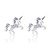 Premium 9MM Purple Enamel Crystal Unicorn Screwback Kids Baby Girl Teen Earrings With Swarovski Elements By Chanteur – 925 Sterling, White Gold Tone – Perfect Gift For Children