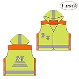 HYCOPROT Neu!Warnwesten Reflektierende Weste Kinder Baby Sichtbarkeit Sicherheit Straßenverkehr Nacht Studenten Mantel Kleidung Mit Kapuze Kleinkind Jacke Jungen Mädchen Öffentliches Reiten Schutz(XL)