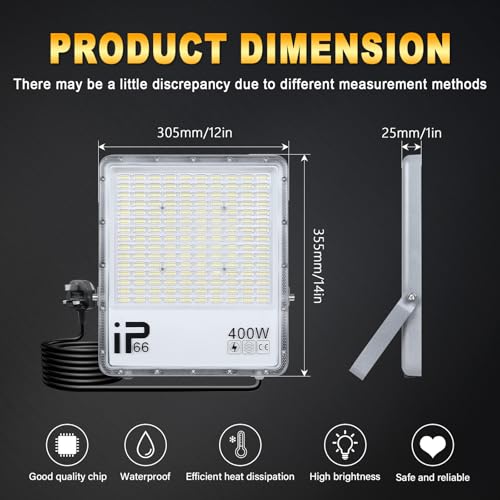 AUXTINGS 400W LED Floodlight,40000lm Security Flood Lights Outdoor 6000K Bright Daylight White IP66 Waterproof Work Lamp for Home Garden Garage Yard Warehouse Patio Billboard Lighting with UK Plug - Image 2