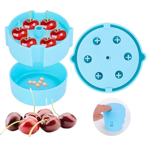 volumoon Efficient Saving Cherry Pitter Tool, Portable & Durable Cherry Stoner Remover, Quick and Clean Pitting of 6 Cherries at Once,Ideal for Cherry Jam Making, Desserts - Dishwasher Safe