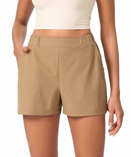 ODODOS Stretch Woven Relaxed Shorts for Women Elastic High Waist