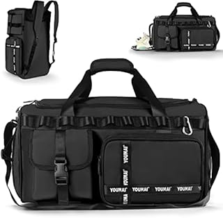 Gym Bag, 2 in 1 Upgrade Travel Bag Backpack Overnight Bags, 45L Portable Lightweight Waterproof Travel Luggage Hand Carry Bag for Weekender Sports, Gym, Vacation Weekend Bag for Men Women (Black)