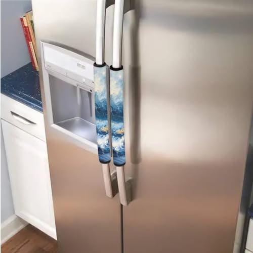 Image of Refrigerator Door Handle Covers Pack of 6 Water-Resistant Kitchen Appliance Decor Handles Washable Fabric Keep Off Fingerprints, Liquids, Smudges, Marble Light Dark Blue