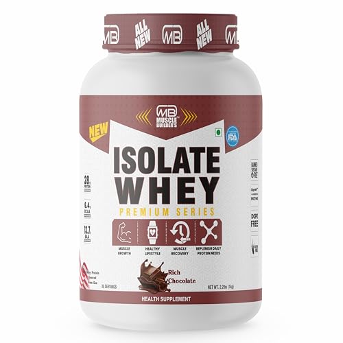 Image of M B Muscle Builder's Whey Protein Isolate 28g Protein, 7g BCAA with added digestive enzymes, Pre Workout or Post Workout, Quick Absorbing & Fast Digesting Whey, Irish Cream Chocolate Flavour, 2lb