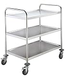 SARO BASTIAN Carro de transporte y servicio con 3 bandejas, acero inoxidable, 80 kg de carga, 4 ruedas (2 con freno), 86 x 54 x 94 cm, para gastronomía y servicio