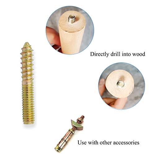 Image of 12 Pack 5 /16-18x2 Inch Hanger Bolts 5 /16-18'' Double Headed 5 /16 Wood Dowel Screw Self-Tapping for Furniture Screws Threaded Rods Bolt 50mm Length, (YLK2022060703)
