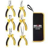 DOWELL 6ピース ミニプライヤーセット ニードルノーズ斜め長ノーズベントノーズエンドカッティング&ラインマン クラフト修理用 ポーチ付き