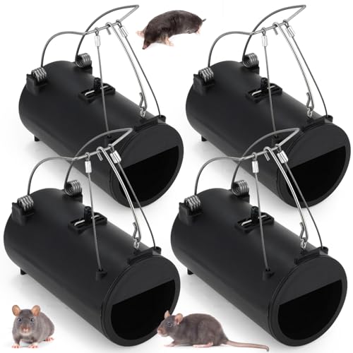 Qualirey 4 Pack Black Hole Gopher Trap 6.7 Inch Tunnel Mole Traps Gopher Killer Outdoor Vole Traps Rodent Rat Stations Reusable for Lawn Yard Garden