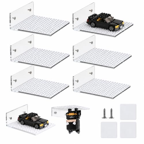 6-Pack Clear Acrylic Floating Shelves for Wall Compatible with Lego Building Bricks 5.04x5.31inch DualSided 16x16 Studs for Toy Brick Storage and Display Acrylic Display Shelves for Room Decor