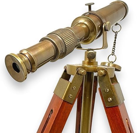 Generic Handmade Antique Nautical Telescope Brass Spyglass with Tripod Wooden Legs Vintage Decor Marine Telescope Unique Home Decorative Gift, Same As Picture