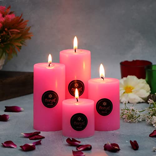 Image of Floryn Decor Pillar Candles Set of 4 | Pillar Candles for Home Decor Scented | Smokeless | Dripless (2 by 2, 2 by 3, 2 by 4, 2 by 4.5 inches) (Rose), Paraffin Wax