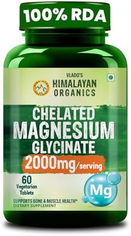 Vlado's Himalayan Organics Chelated Magnesium Glycinate Supplement 2000mg Per Serving | Magnesium Supplement Supports | Clinically Approven | Muscle Recovery & Better Sleep - 60 Veg Tablets
