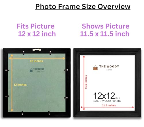Image of 12x12 Photo Frame | Aesthetic Photo Frame | Small Frames for Photos | Black Wooden Photo Frames for Wall | Modern Home & Office Decor (12x12 inch, Black)