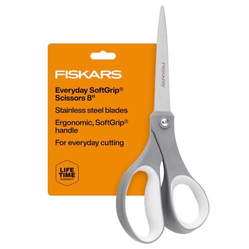 Fiskars 8' SoftGrip Everyday All Purpose Scissors, Office & Crafts, Grey