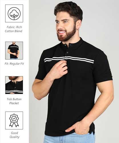 Image of Alan Jones Clothing Men's Cotton Regular Fit Mandarin Collar Solid Polo T-Shirt