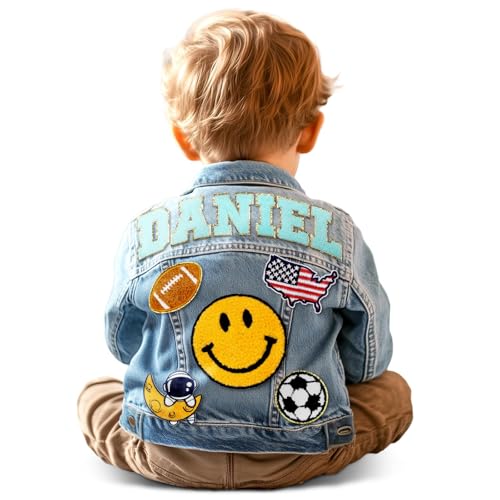 Kids Custom Jacket, Denim Patch Jacket with Personalized Name Tags, 1-3 Toddler 3-8 Kids Jean Jackets Back to School Outfit 1-2 Year Old Boy Birthday Gift 2-4 Year Old Girl Birthday Gift