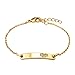 14k Gold Plated Brass Baby ID Cubic Zirconia Heart Rolo Link Chain Girls 6" Adjustable Tag Bracelet