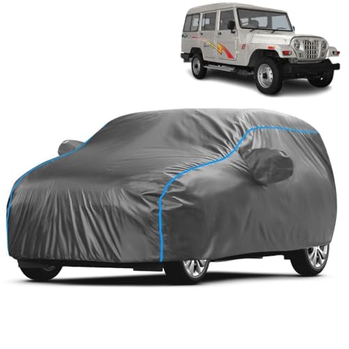 Image of Kerwa Car Body Cover Waterproof with Marshal, Dust & UV Resistant All-Weather Proof Full Body Cover, Grey with Blue Lining, Triple Stitched Elastic Bottom with Mirror Pocket