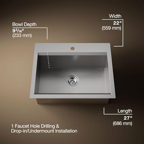 KOHLER Task™ 27" Top-/Undermount Workstation Stainless Steel Kitchen Sink, Includes Accessories, 1 Faucet Hole, Single Bowl Kitchen Sinks, K-80086-1PC-NA thumbnail 3