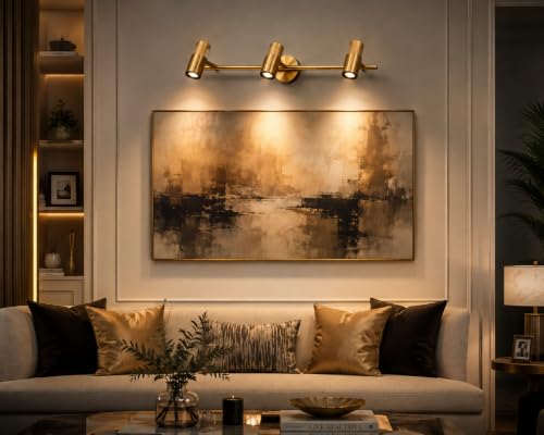 Image of FILLISKA 3 in 1 Triple Wall spot /Picture /Display /Mirror Light with Adjustable Head and Colour Changing Function (Luxurious Gold-185)