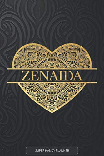 Zenaida: Zenaida Planner, Calendar, Notebook ,Journal, Gold Heart Design With The Name Zenaida