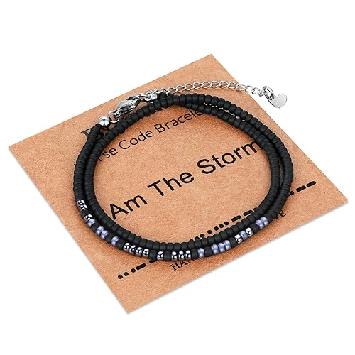 Image of Btysun Inspirational Morse Code Bracelets for Women Men Teen Girl Gifts Best Friend Birthday Gifts for Him Her Adjustable Layered Secret Message Sister Bff Girfriend Sister Christmas Jewelry