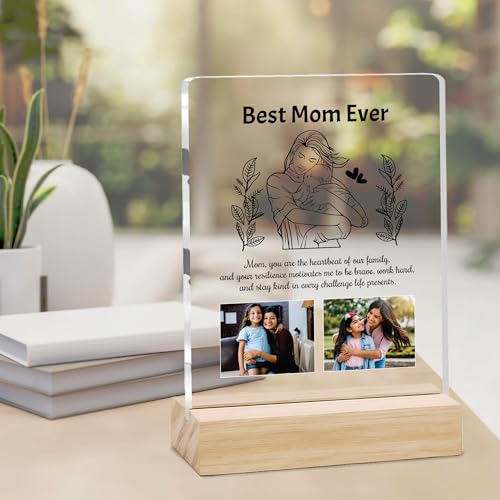 Image of Giftplease Customized Photo Frame With Wooden Stand | Personalised Printed Photo & Text Frame | Gift For Mom | Birthday | Mother's Day | (Transparent, 6x8 Inches, Tabletop) m 06