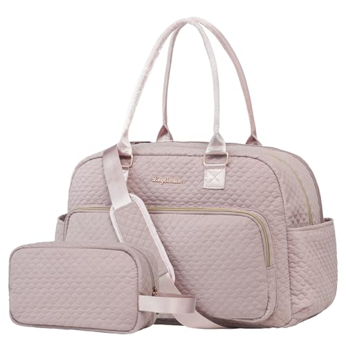 LONG VACATION 35L Travel Duffel Bag with Toiletry Bag, Carry On Weekender Overnight Bag for Women with Laptop Compartment, Gym Bags with Wet Pocket for Sport and Travel (20 inch, PINK)