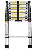 Panana Telescopic Ladder, 3.8m/ 12.5ft Stainless Steel Extension Ladder, Collapsible Portable Loft Ladder with Non-Slip Feet, Adjustable Height Step Ladder for Home Outdoor Use - Image 9