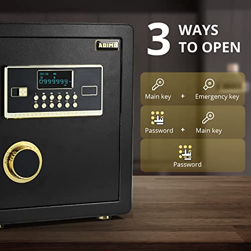 Safe,Adimo 1.63 Cubic Feet Safe, With Sensitive Alarms,Dual Key System With Lcd Digital Screen And Programmable Keypad,Wall Or Cabinet Anchoring Design For Home,Hotel,Company,Alloy Steel,Black #TOP3