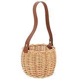 LOORGVEL Geflochtener Rattan Korb mit Henkel Kleiner Picknickkorb und Aufbewahrungskorb für Blumenmädchen Natürlich Handgefertigt Tragbar für Hochzeit und Zuhause