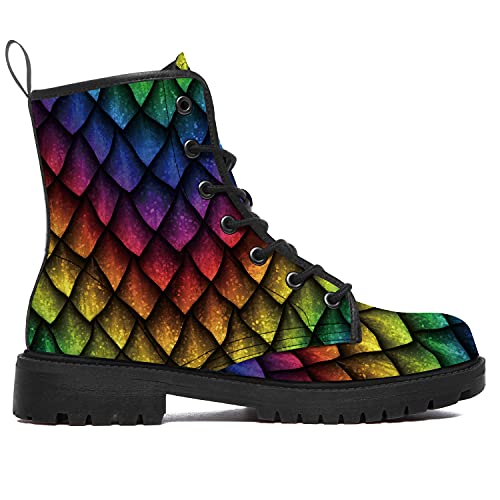Dragon Boots For Women Men Combat Boots Vegan Leather Boots Colorful Dragon Scale Pattern Printed Work Boots Shoes For Him Her,Size 4.5 Men/6 Women Black #TOP4