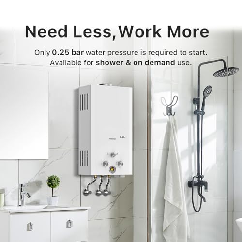 Xverycan 12L Gas Durchlauferhitzer, 24kW LPG Wasserdurchlauferhitzer, Propan Butan Anwendbar, Tanklose Wassererhitzer Kessel, für Hausgebrauch, Camping, Wohnwagen, Kabinen im Freien, Scheunen