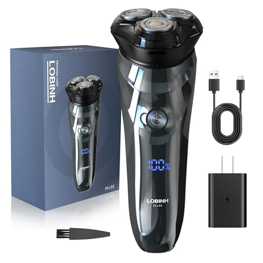 LOBINH Electric Shaver for Men, 100% Washable Rotary Shaver, Rechargeable Electric Razor Wet & Dry Shaving with Pop-up Trimmer, 1 Hour Fast Charging, 4D Floating Head, LCD Power Indicator - PA188