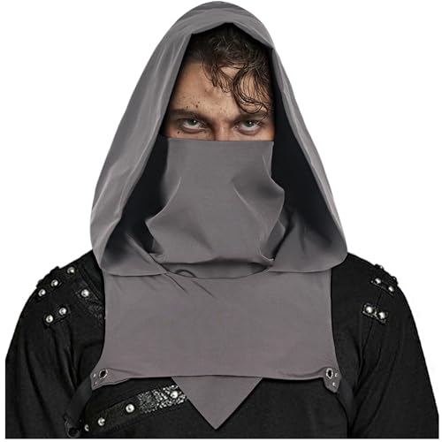 keland Cyberpunk Pícaro Cowl Capucha Bufanda Capa Gótica con Capucha Sombrero para Halloween Ninja Cosplay (A-Gris)