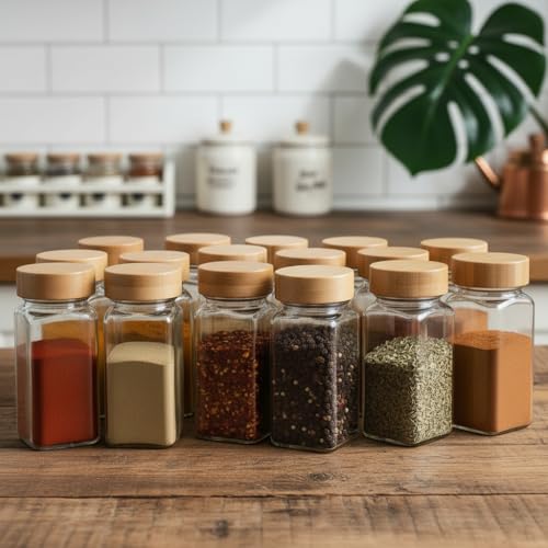 Image of ginoya brothers 120ml Premium Square Glass Spice Jar with Natural Wooden Lid Airtight Dual-Function Sift & Pour Lid For Masala, Herb & Seasoning Storage Container (12)