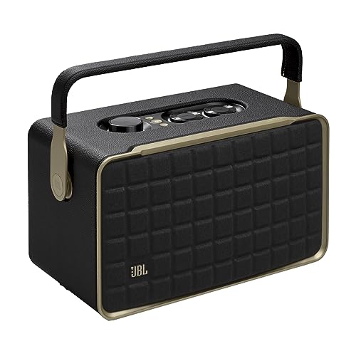 JBL Authentics 300 Portable Smart Home Speaker with Built-In Wi-Fi and Music Streaming, Voice Assist and Bluetooth Connectivity, Retro Design in Black