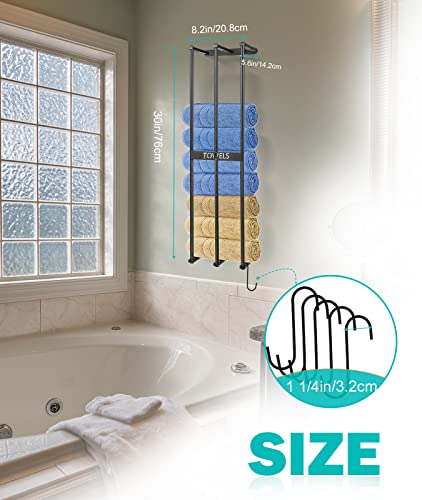 Kocwell Towel Racks For Bathroom Wall Mounted, 3 Bar Bathroom Towel Holder With Extra 4 Suction Cups And 5 Hooks, Bathroom Towel Storage, Metal Bath Towel Holder For Large Towel Washcloths, Black #TOP6