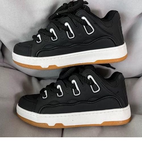 Women's Men's Streetwear Chunky Platform Sneakers Fashion Y2K Casual Lace up Couple Board Shoes 7